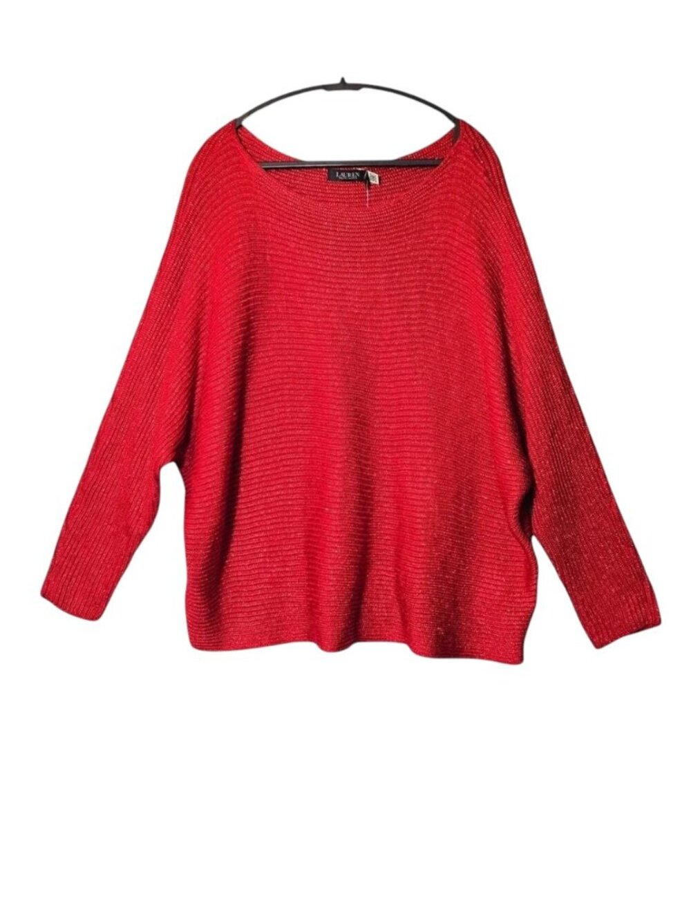 Lauren Ralph‎ Lauren Dolman Sleeve Boatneck Sweater 3X Metallic Red Preppy NWT